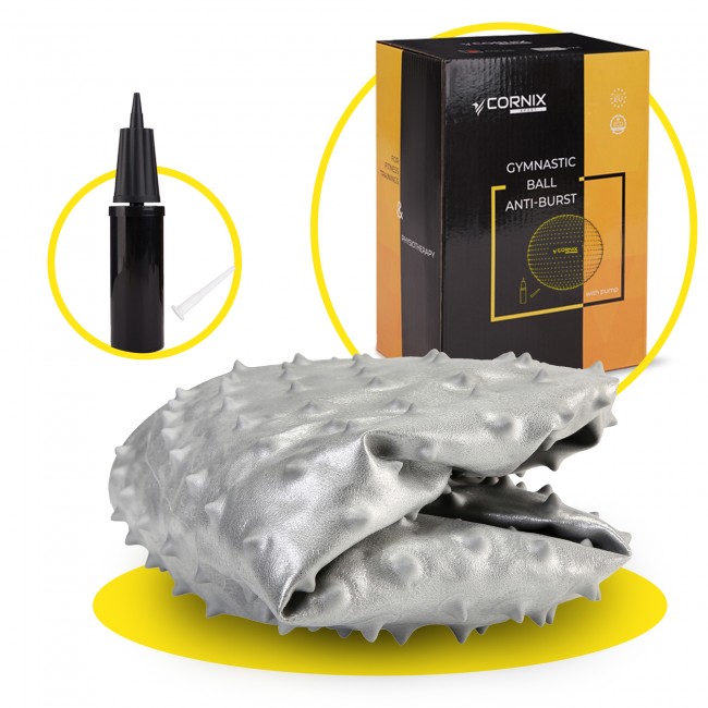 Мяч для фитнеса (фитбол) Cornix 65 см массажный Anti-Burst XR-0487 Silver