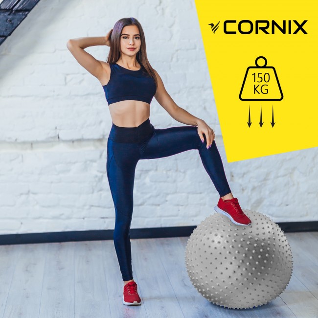 Мяч для фитнеса (фитбол) Cornix 65 см массажный Anti-Burst XR-0487 Silver