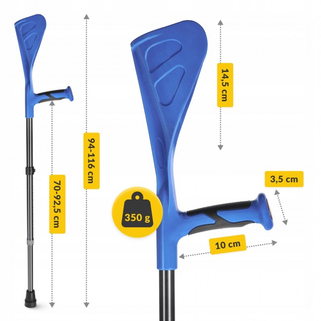 Костыли ортопедические 4FIZJO PRO 2 шт с опорой для локтя, регулируемые Blue (P-5905973403580)