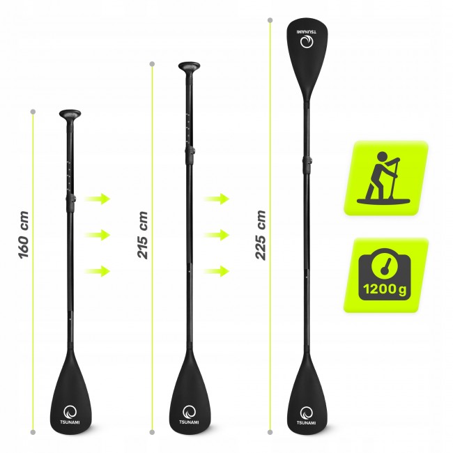Весло для SUP-доски TSUNAMI 2 в 1 160-225 см, регулируемое, складное, Black (P-5907739316431)