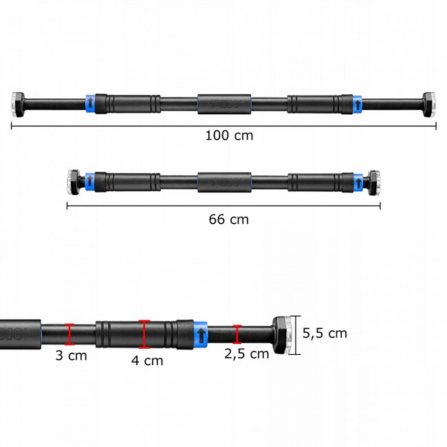 Турник раздвижной 4FIZJO 66-100 см Black/Blue (P-5907739314758)