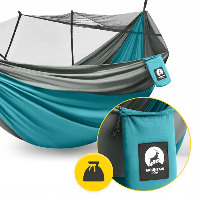 Туристичний гамак Mountain Goat 270 x 140 см з москітною сіткою, одномісний, підвісний Grey/Turquoise (P-5905973408011)