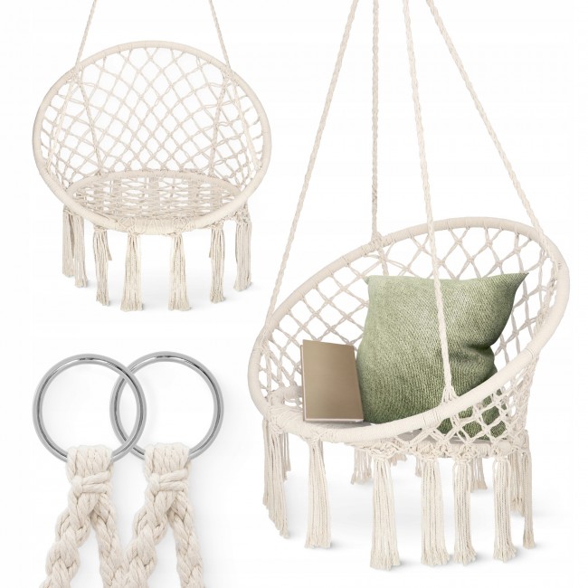 Крісло-гойдалка 4FIZJO Boho Dream 80 см підвісне, плетене Beige (P-5905973404518)