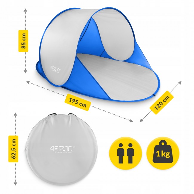 Намет пляжний 4FIZJO Pop-Up 195 x 120 см Blue/Grey, що саморозкладається (P-5905973405157)