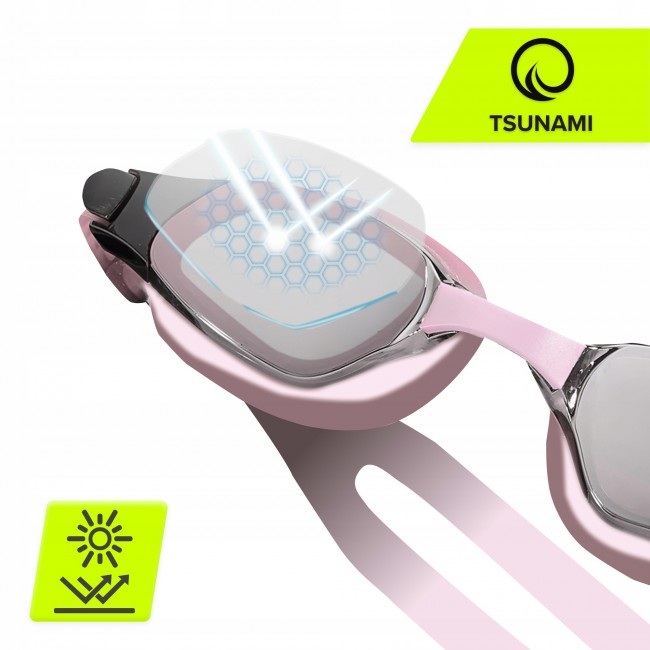 Окуляри для плавання TSUNAMI Anti-Fog 3 в 1 чохол, беруші та затискач для носа Pink (P-5905973401777)