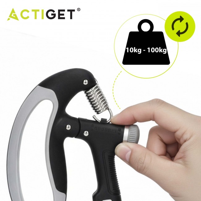 Эспандер кистевой Actiget 10-100 кг с регулируемой нагрузкой и счетчиком ACT0054 Black/Grey
