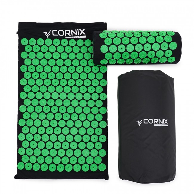 Килимок акупунктурний з валиком Cornix Classic Mat Аплікатор Кузнєцова XR-0110 Black/Green Килимок акупунктурний з валиком Cornix Classic Mat Аплікатор Кузнєцова XR-0110 Black/Green