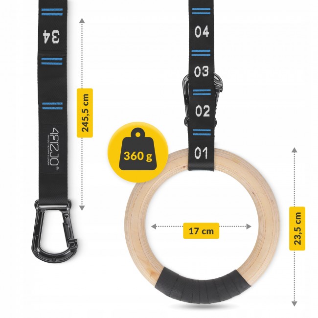 Гімнастичні кільця 4FIZJO дерев'яні, регульовані Black/Blue (P-5905973402743)