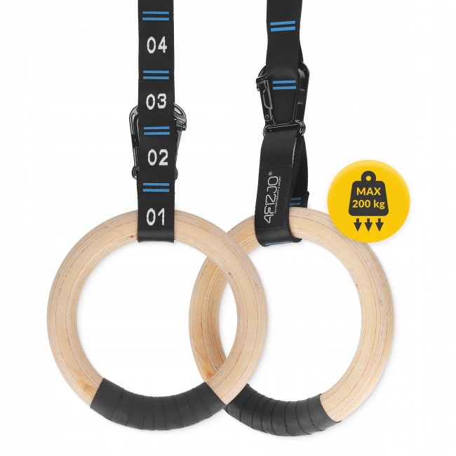 Гімнастичні кільця 4FIZJO дерев'яні, регульовані Black/Blue (P-5905973402743)
