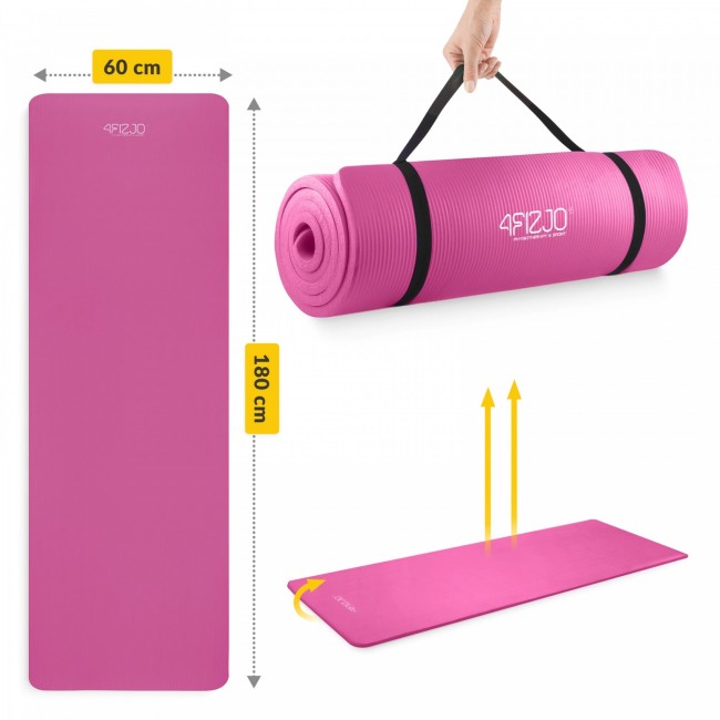 Коврик (мат) спортивный 4FIZJO NBR 180 x 60 x 1.5 см для йоги и фитнеса Pink (P-5905973405669)