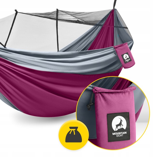 Туристичний гамак Mountain Goat 270 x 140 см з москітною сіткою, одномісний, підвісний Pink/Grey (P-5905973408035)