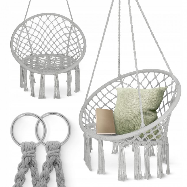 Крісло-гойдалка 4FIZJO Boho Dream 80 см підвісне, плетене Grey (P-5905973404525)