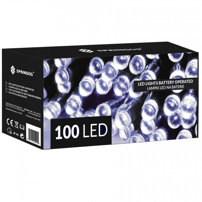 Гірлянда на батарейках Springos 10 м 100 LED Pilot CL4035 Cold White