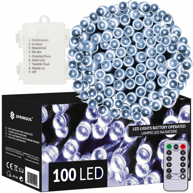Гірлянда на батарейках Springos 10 м 100 LED Pilot CL4035 Cold White
