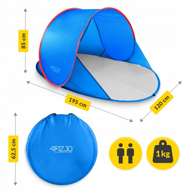 Намет пляжний 4FIZJO Pop-Up 195 x 120 см Blue/Red, що саморозкладається (P-5905973405164)