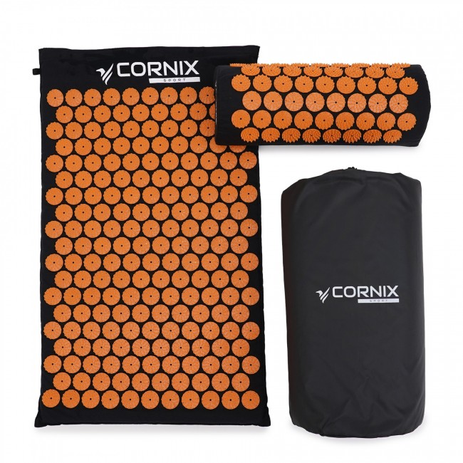 Коврик акупунктурный с валиком Cornix Classic Mat Аппликатор Кузнецова XR-0111 Black/Orange Коврик акупунктурный с валиком Cornix Classic Mat Аппликатор Кузнецова XR-0111 Black/Orange
