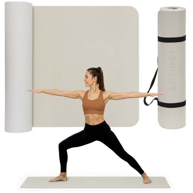 Коврик спортивный Actiget TPE 183 x 61 x 0.6 см для йоги и фитнеса ACT0025 Biege/Grey