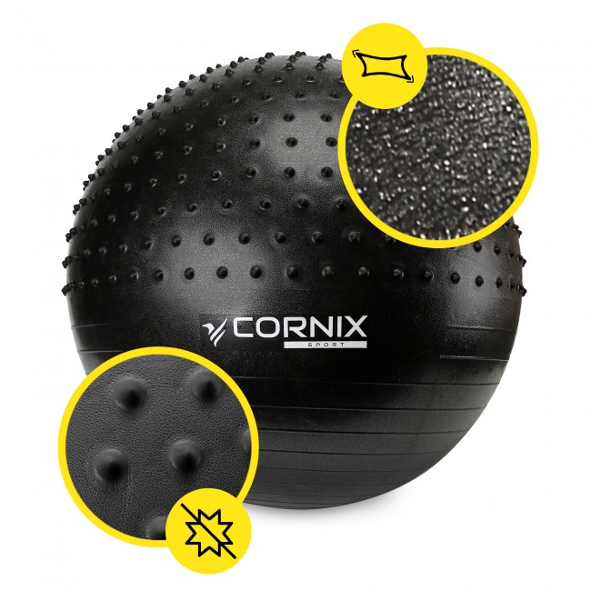 Мяч для фитнеса (фитбол) Cornix 65 см полумассажный Anti-Burst XR-0474 Black