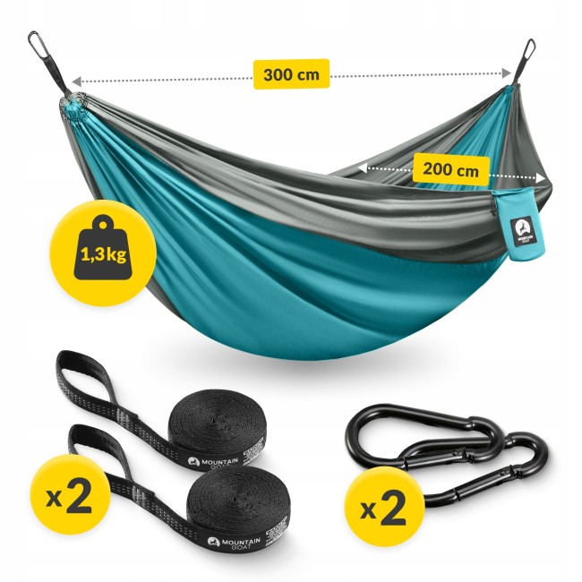 Туристичний гамак Mountain Goat 300 x 200 см двомісний, підвісний Grey/Turquoise (P-5905973407977)