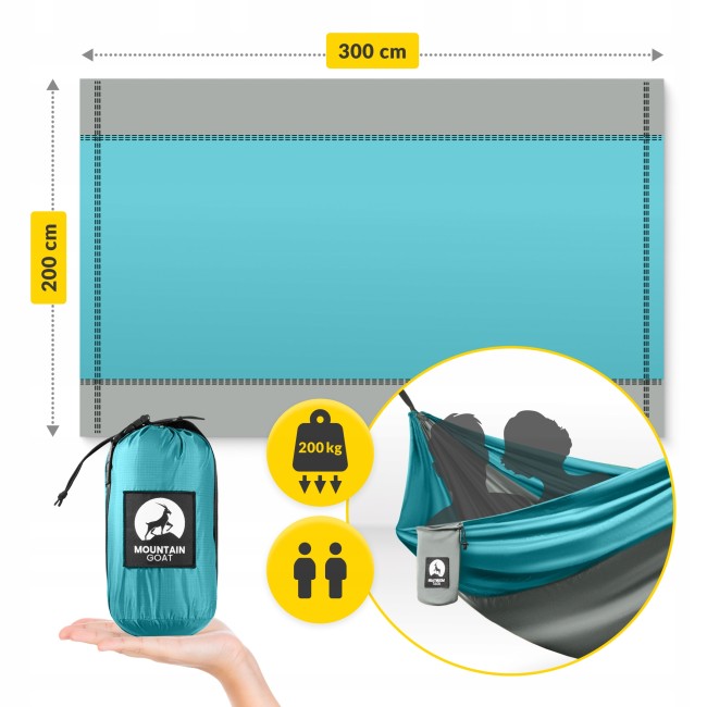 Туристичний гамак Mountain Goat 300 x 200 см двомісний, підвісний Grey/Turquoise (P-5905973407977)