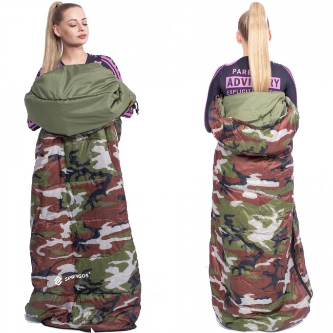 Спальный мешок (спальник) Springos 2 в 1 CS0041 +8 ...+20 °C R Khaki/Green