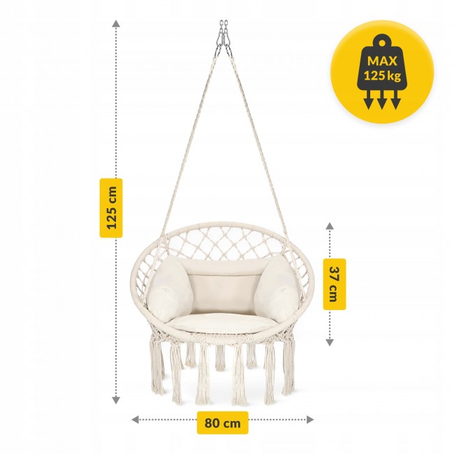 Крісло-гойдалка 4FIZJO Boho Dream 80 см з подушкою, підвісне, плетене Beige (P-5905973404549)