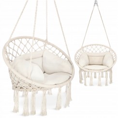 Крісло-гойдалка 4FIZJO Boho Dream 80 см з подушкою, підвісне, плетене Beige (P-5905973404549)