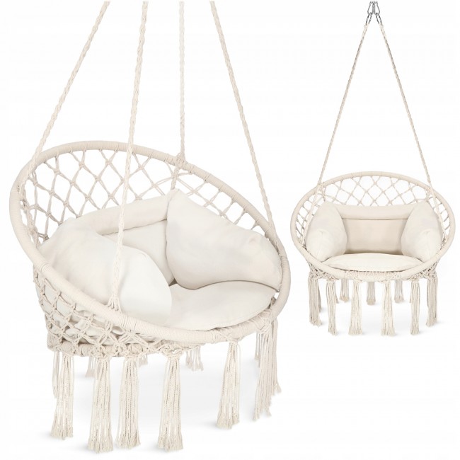 Крісло-гойдалка 4FIZJO Boho Dream 80 см з подушкою, підвісне, плетене Beige (P-5905973404549) Крісло-гойдалка 4FIZJO Boho Dream 80 см з подушкою, підвісне, плетене Beige (P-5905973404549)