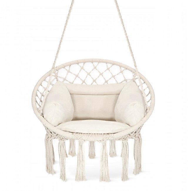 Крісло-гойдалка 4FIZJO Boho Dream 80 см з подушкою, підвісне, плетене Beige (P-5905973404549)