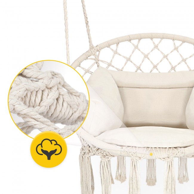 Крісло-гойдалка 4FIZJO Boho Dream 80 см з подушкою, підвісне, плетене Beige (P-5905973404549)