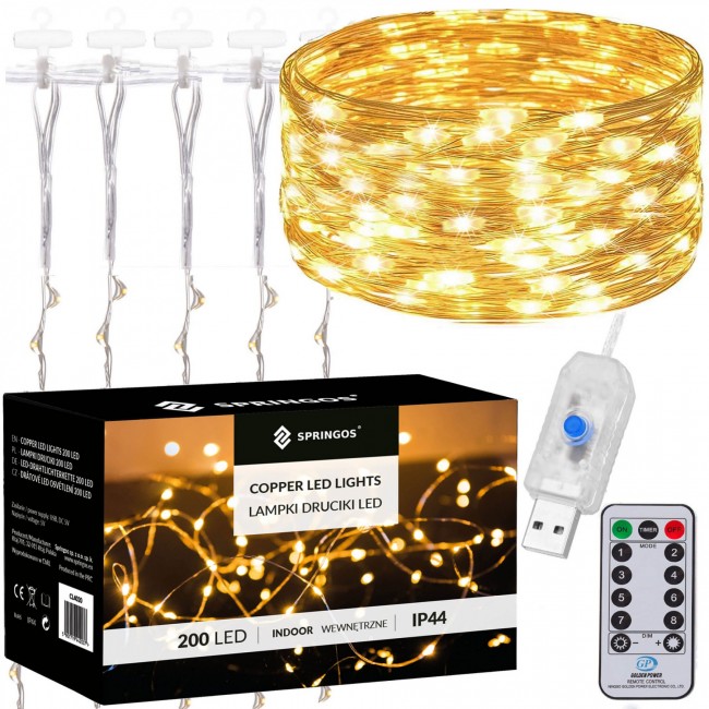 Гирлянда водопад (штора) Springos 2 x 2 м 200 LED Pilot USB CL4020 Warm White