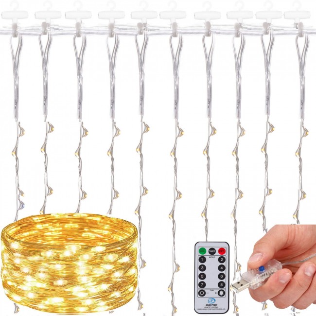 Гирлянда водопад (штора) Springos 2 x 2 м 200 LED Pilot USB CL4020 Warm White