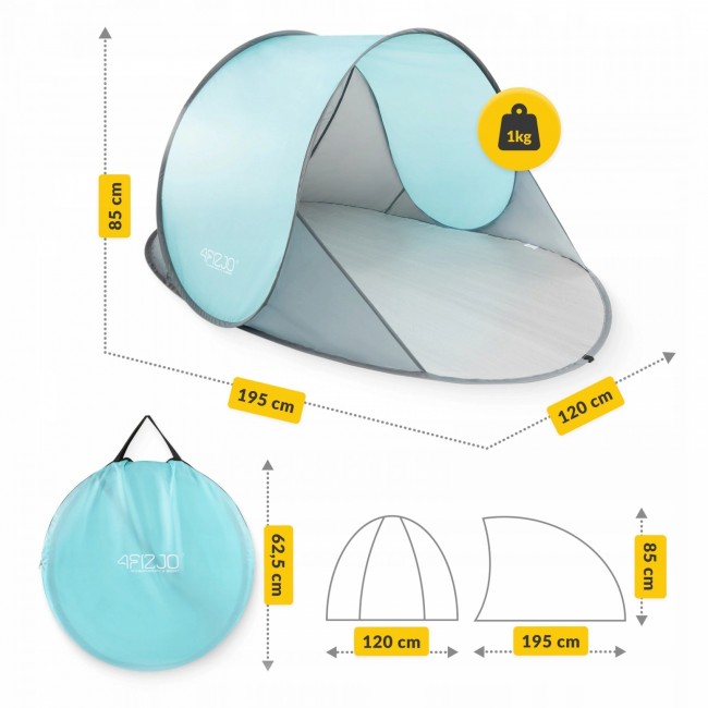 Намет пляжний 4FIZJO Pop-Up 195 x 120 см Grey/Mint, що саморозкладається (P-5905973401432)