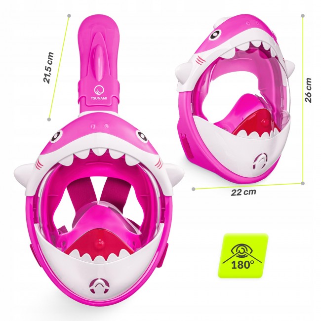 Маска для снорклінгу TSUNAMI Shark повнолицева, дитяча Pink (P-5905973405430)