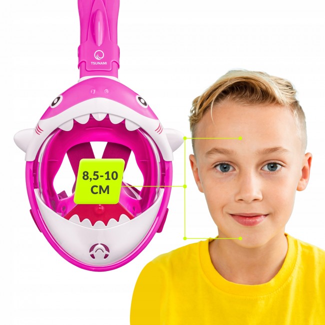 Маска для снорклінгу TSUNAMI Shark повнолицева, дитяча Pink (P-5905973405430)