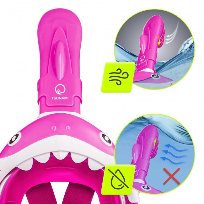 Маска для снорклінгу TSUNAMI Shark повнолицева, дитяча Pink (P-5905973405430)