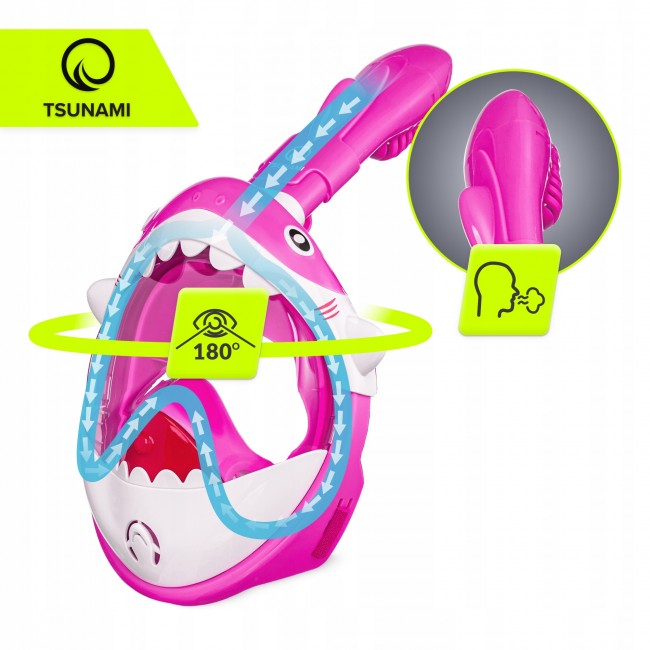 Маска для снорклінгу TSUNAMI Shark повнолицева, дитяча Pink (P-5905973405430)