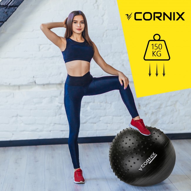 Мяч для фитнеса (фитбол) Cornix 55 см полумассажный Anti-Burst XR-0458 Black
