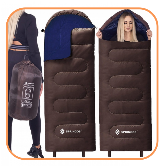 Спальний мішок (спальник) Springos 2 в 1 CS0121 0 ...+8 °C R Brown/Navy Blue