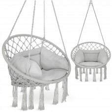 Крісло-гойдалка 4FIZJO Boho Dream 80 см з подушкою, підвісне, плетене Grey (P-5905973404532)