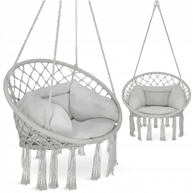 Крісло-гойдалка 4FIZJO Boho Dream 80 см з подушкою, підвісне, плетене Grey (P-5905973404532) Крісло-гойдалка 4FIZJO Boho Dream 80 см з подушкою, підвісне, плетене Grey (P-5905973404532)