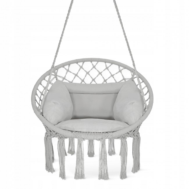 Крісло-гойдалка 4FIZJO Boho Dream 80 см з подушкою, підвісне, плетене Grey (P-5905973404532)