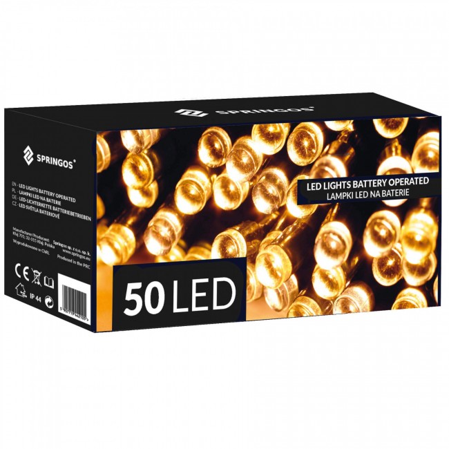 Гирлянда на батарейках Springos 5 м 50 LED CL4027 Warm White