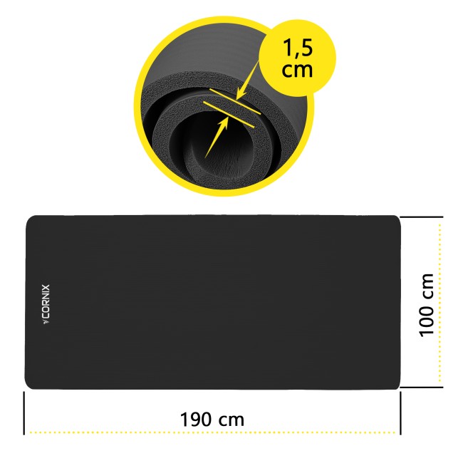 Коврик спортивный Cornix NBR XL 190 x 100 x 1.5 cм для йоги и фитнеса XR-0498 Black
