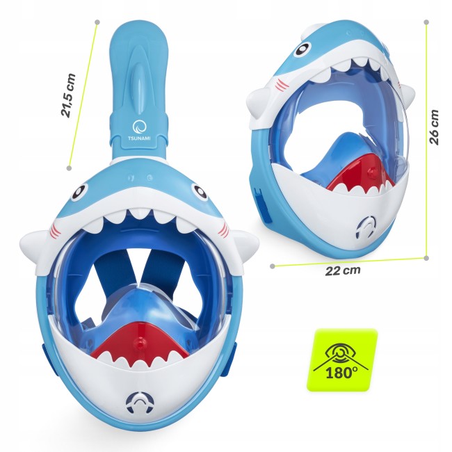 Маска для снорклинга TSUNAMI Shark полнолицевая, детская Sky Blue (P-5907739318237)
