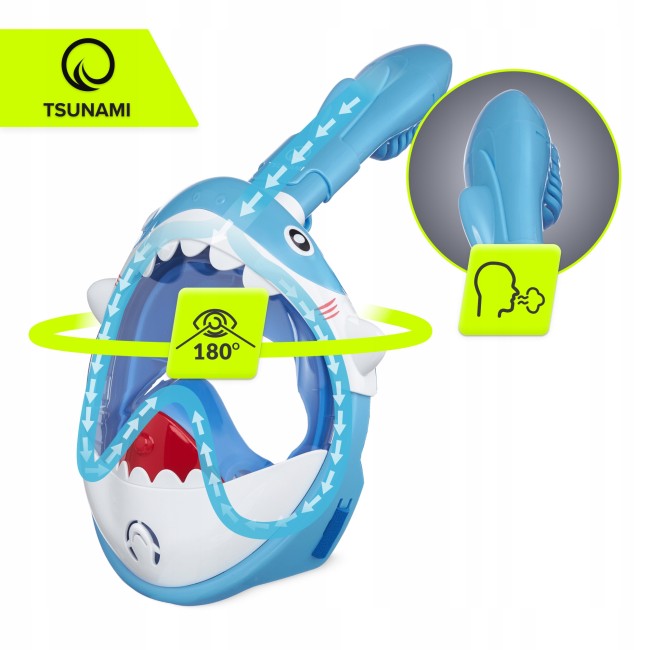 Маска для снорклинга TSUNAMI Shark полнолицевая, детская Sky Blue (P-5907739318237)