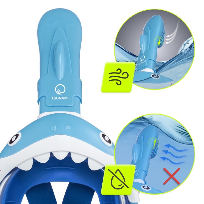 Маска для снорклинга TSUNAMI Shark полнолицевая, детская Sky Blue (P-5907739318237)