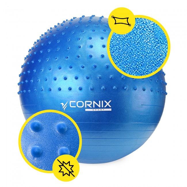 Мяч для фитнеса (фитбол) Cornix 55 см полумассажный Anti-Burst XR-0459 Blue