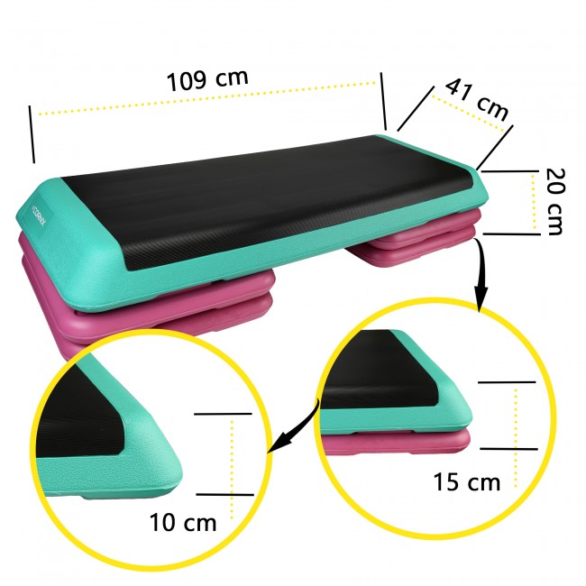 Степ-платформа 3-ступінчаста Cornix Pro 109 х 41 х 10-20 см XR-0402 Violet/Turquoise/Black