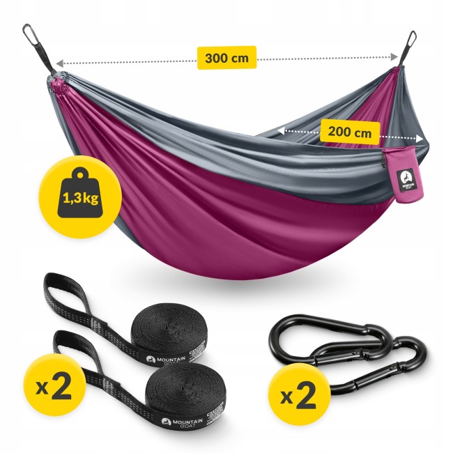 Туристичний гамак Mountain Goat 300 x 200 см двомісний, підвісний Pink/Grey (P-5905973408004)
